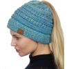 imageCC BeanieTail Soft Stretch Cable Knit Messy High Bun Ponytail Beanie HatTurquoise Mix