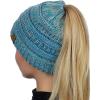 imageCC BeanieTail Soft Stretch Cable Knit Messy High Bun Ponytail Beanie HatTurquoise Mix