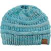 imageCC BeanieTail Soft Stretch Cable Knit Messy High Bun Ponytail Beanie HatTurquoise Mix