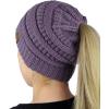 imageCC BeanieTail Soft Stretch Cable Knit Messy High Bun Ponytail Beanie HatViolet