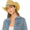 imageCC Classic Western Wide Roll up Brim Turquoise Charm Trim Band Cowboy Cowgirl HatNatural