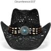 imageCC Classic Western Wide Roll up Brim Turquoise Charm Trim Band Cowboy Cowgirl HatOpen Weavedblack