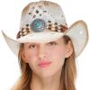 imageCC Classic Western Wide Roll up Brim Turquoise Charm Trim Band Cowboy Cowgirl HatOpen Weavedivory