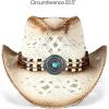 imageCC Classic Western Wide Roll up Brim Turquoise Charm Trim Band Cowboy Cowgirl HatOpen Weavedivory
