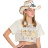 imageCC Classic Western Wide Roll up Brim Turquoise Charm Trim Band Cowboy Cowgirl HatOpen Weavedivory