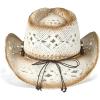 imageCC Classic Western Wide Roll up Brim Turquoise Charm Trim Band Cowboy Cowgirl HatOpen Weavedivory