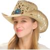 imageCC Classic Western Wide Roll up Brim Turquoise Charm Trim Band Cowboy Cowgirl HatOpen Weavednatural
