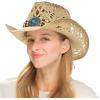 imageCC Classic Western Wide Roll up Brim Turquoise Charm Trim Band Cowboy Cowgirl HatOpen Weavednatural
