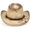 imageCC Classic Western Wide Roll up Brim Turquoise Charm Trim Band Cowboy Cowgirl HatOpen Weavednatural