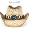 imageCC Classic Western Wide Roll up Brim Turquoise Charm Trim Band Cowboy Cowgirl HatOpen Weavednatural