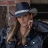 imageCC Classic Western Wide Roll up Brim Turquoise Charm Trim Band Cowboy Cowgirl HatUnder Brim Rhinestoneblack