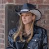 imageCC Classic Western Wide Roll up Brim Turquoise Charm Trim Band Cowboy Cowgirl HatUnder Brim Rhinestoneblack
