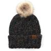 imageCC Exclusives Fuzzy Lined Knit Fur Pom Beanie Hat YJ820A Confetti Mohair Ribbedblack