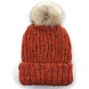 imageCC Exclusives Fuzzy Lined Knit Fur Pom Beanie Hat YJ820A Confetti Mohair Ribbedburnt Orange