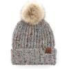 imageCC Exclusives Fuzzy Lined Knit Fur Pom Beanie Hat YJ820A Confetti Mohair Ribbedlt Grey