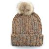 imageCC Exclusives Fuzzy Lined Knit Fur Pom Beanie Hat YJ820A Confetti Mohair Ribbedtaupe
