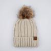 imageCC Exclusives Fuzzy Lined Knit Fur Pom Beanie Hat YJ820Beige