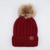 imageCC Exclusives Fuzzy Lined Knit Fur Pom Beanie Hat YJ820Burgundy