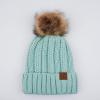 imageCC Exclusives Fuzzy Lined Knit Fur Pom Beanie Hat YJ820Mint