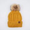 imageCC Exclusives Fuzzy Lined Knit Fur Pom Beanie Hat YJ820Mustard
