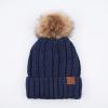 imageCC Exclusives Fuzzy Lined Knit Fur Pom Beanie Hat YJ820Navy