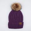 imageCC Exclusives Fuzzy Lined Knit Fur Pom Beanie Hat YJ820Purple