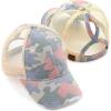 imageCC Exclusives Hatsandscarf Washed Distressed Cotton Denim Ponytail Hat Adjustable Baseball Cap BT14Camo  Beige