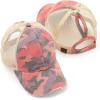 imageCC Exclusives Hatsandscarf Washed Distressed Cotton Denim Ponytail Hat Adjustable Baseball Cap BT14Camo  Hot Pink