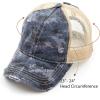 imageCC Exclusives Hatsandscarf Washed Distressed Cotton Denim Ponytail Hat Adjustable Baseball Cap BT14Digital Camo  Blue