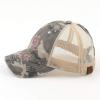 imageCC Exclusives Hatsandscarf Washed Distressed Cotton Denim Ponytail Hat Adjustable Baseball Cap BT14Flower Camo  Beige