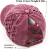 imageCC Exclusives Washed Cotton Denim Basket Weave CrissCross Ponytail Baseball Cap Bundle Hair Tie BT922Berry
