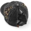 imageCC Exclusives Washed Cotton Denim Basket Weave CrissCross Ponytail Baseball Cap Bundle Hair Tie BT922Black Leopard