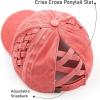 imageCC Exclusives Washed Cotton Denim Basket Weave CrissCross Ponytail Baseball Cap Bundle Hair Tie BT922Coral