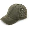 imageCC Exclusives Washed Cotton Denim Basket Weave CrissCross Ponytail Baseball Cap Bundle Hair Tie BT922Dk Olive