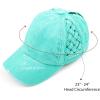 imageCC Exclusives Washed Cotton Denim Basket Weave CrissCross Ponytail Baseball Cap Bundle Hair Tie BT922Mint