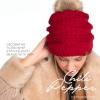 imageCC Hatsandscarf Exclusives Unisex Solid Ribbed Beanie with Pom HAT43A Chili Peppertilted Stitch