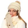imageCC Hatsandscarf Exclusives Unisex Solid Ribbed Beanie with Pom HAT43A Gift Setbeige