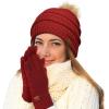 imageCC Hatsandscarf Exclusives Unisex Solid Ribbed Beanie with Pom HAT43A Gift Setburgundy