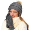 imageCC Hatsandscarf Exclusives Unisex Solid Ribbed Beanie with Pom HAT43A Gift Setdkmelgrey