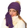 imageCC Hatsandscarf Exclusives Unisex Solid Ribbed Beanie with Pom HAT43A Gift Setdkpurple