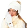 imageCC Hatsandscarf Exclusives Unisex Solid Ribbed Beanie with Pom HAT43A Gift Setivory