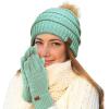 imageCC Hatsandscarf Exclusives Unisex Solid Ribbed Beanie with Pom HAT43A Gift Setmint