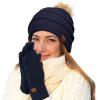 imageCC Hatsandscarf Exclusives Unisex Solid Ribbed Beanie with Pom HAT43A Gift Setnavy