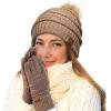 imageCC Hatsandscarf Exclusives Unisex Solid Ribbed Beanie with Pom HAT43A Gift Settaupe