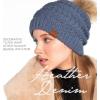 imageCC Hatsandscarf Exclusives Unisex Solid Ribbed Beanie with Pom HAT43A Heather Denimtilted Stitch