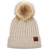 imageCC Hatsandscarf Exclusives Unisex Solid Ribbed Beanie with Pom HAT43A Honey Comb Patternrayonbeige