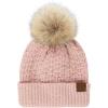 imageCC Hatsandscarf Exclusives Unisex Solid Ribbed Beanie with Pom HAT43A Smocking Stitch Patterndusty Rose