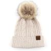 imageCC Hatsandscarf Exclusives Unisex Solid Ribbed Beanie with Pom HAT43A Soft Cuff Mixed Cable Patternbeige