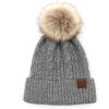 imageCC Hatsandscarf Exclusives Unisex Solid Ribbed Beanie with Pom HAT43A Soft Cuff Mixed Cable Patternltmelgrey