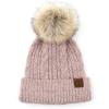 imageCC Hatsandscarf Exclusives Unisex Solid Ribbed Beanie with Pom HAT43A Soft Cuff Mixed Cable Patternrose